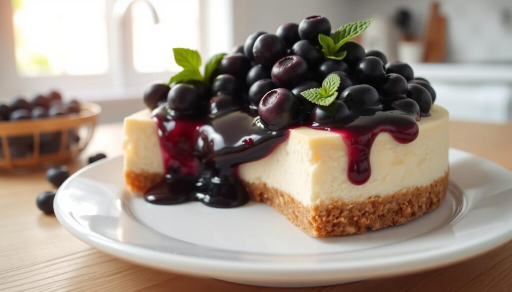 Blueberry Cheesecake with a Crunchy Graham Cracker Crust