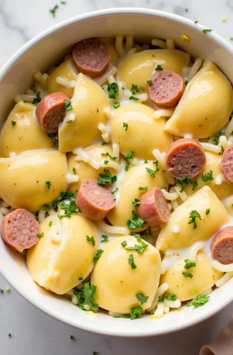 Crockpot Pierogi Casserole with Kielbasa